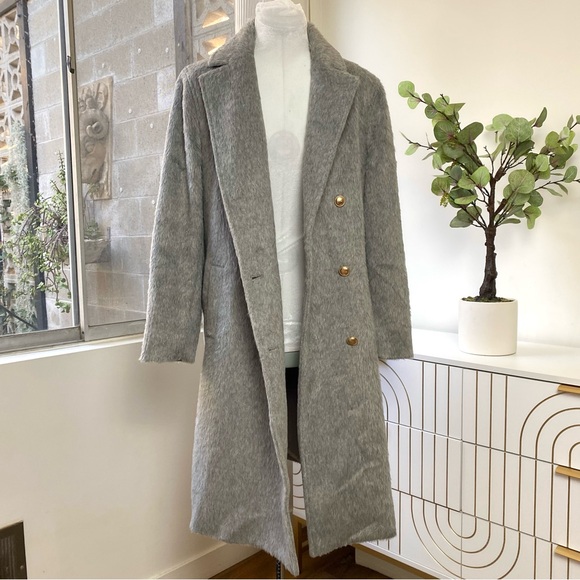 GUESS NWT Textured Wool Blend Double Breasted Coat Light Stone Heather Size S - Picture 11 of 16